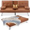 imageBest Choice Products Faux Leather Upholstered Modern Convertible Futon Adjustable Folding Sofa Bed Guest Bed wRemovable Armrests  BlackTan
