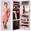 imageBest Choice Products LED Mirror Jewelry Cabinet Tall Lockable Wall or Door Mounted Jewelry Armoire Organizer with Mirror 2 Drawers Lock Cosmetic Tray Shelves  WhiteDusty Pink