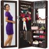 imageBest Choice Products LED Mirror Jewelry Cabinet Tall Lockable Wall or Door Mounted Jewelry Armoire Organizer with Mirror 2 Drawers Lock Cosmetic Tray Shelves  WhiteEspresso