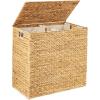 imageBest Choice Products Large Double Laundry Hamper with Lid Natural Handwoven Water Hyacinth 2 Sections w 2 Machine Washable Linen Liner Bags Portable Handles  EspressoNatural