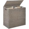 imageBest Choice Products Large Double Laundry Hamper with Lid Natural Handwoven Water Hyacinth 2 Sections w 2 Machine Washable Linen Liner Bags Portable Handles  EspressoGray