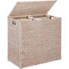 imageBest Choice Products Large Double Laundry Hamper with Lid Natural Handwoven Water Hyacinth 2 Sections w 2 Machine Washable Linen Liner Bags Portable Handles  EspressoTransparent White