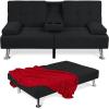 imageBest Choice Products Linen Modern Folding Futon Reclining Sofa Bed for Apartment Dorm wRemovable Armrests 2 Cupholders  BeigeBlack