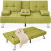 imageBest Choice Products Linen Modern Folding Futon Reclining Sofa Bed for Apartment Dorm wRemovable Armrests 2 Cupholders  BeigeChartreuse