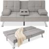 imageBest Choice Products Linen Modern Folding Futon Reclining Sofa Bed for Apartment Dorm wRemovable Armrests 2 Cupholders  BeigeLight Gray