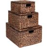 imageBest Choice Products Set Of 3 Large Multipurpose Hyacinth Storage Baskets Handwoven Rectangular Organizer Totes for Bedroom Living Room wInsert Handles Removable Lid  21quot 20quot 18quot