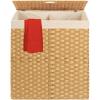 imageBest Choice Products Wicker Double Laundry Hamper Rustic Divided Storage Basket wEasy Assembly Removable Washable Linen Liner Bag Lid Handles Natural