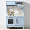 imageBest Choice Products Wooden Pretend Play Cottage Kitchen Kids Toy wStorage Scalloped Edge 5 Accessories Microwave Oven Clicking Knobs  SageBlue