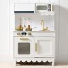 imageBest Choice Products Wooden Pretend Play Cottage Kitchen Kids Toy wStorage Scalloped Edge 5 Accessories Microwave Oven Clicking Knobs  SageWhite