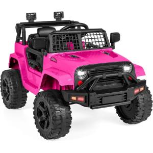 imageBest Choice Products 12V Kids Ride On Truck Car wParent Remote Control Spring Suspension LED Lights AUX Port  GreenHot Pink