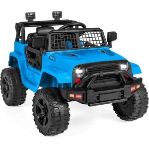 imageBest Choice Products 12V Kids Ride On Truck Car wParent Remote Control Spring Suspension LED Lights AUX Port  GreenLight Blue