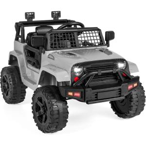 imageBest Choice Products 12V Kids Ride On Truck Car wParent Remote Control Spring Suspension LED Lights AUX Port  GreenLight Gray