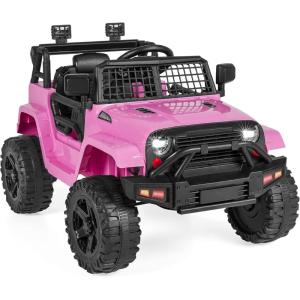 imageBest Choice Products 12V Kids Ride On Truck Car wParent Remote Control Spring Suspension LED Lights AUX Port  GreenPink