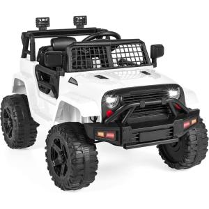 imageBest Choice Products 12V Kids Ride On Truck Car wParent Remote Control Spring Suspension LED Lights AUX Port  GreenWhite