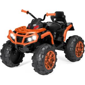 imageBest Choice Products 12V Kids RideOn Electric ATV 4Wheeler Quad Car Toy wBluetooth Audio 37mph Max Speed Treaded Tires LED Headlights Radio  OrangeBlackOrange