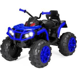 imageBest Choice Products 12V Kids RideOn Electric ATV 4Wheeler Quad Car Toy wBluetooth Audio 37mph Max Speed Treaded Tires LED Headlights Radio  OrangeBlue