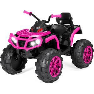 imageBest Choice Products 12V Kids RideOn Electric ATV 4Wheeler Quad Car Toy wBluetooth Audio 37mph Max Speed Treaded Tires LED Headlights Radio  OrangeHot Pink