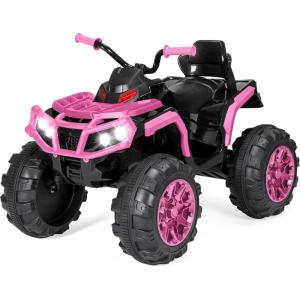 imageBest Choice Products 12V Kids RideOn Electric ATV 4Wheeler Quad Car Toy wBluetooth Audio 37mph Max Speed Treaded Tires LED Headlights Radio  OrangePink