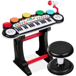 imageBest Choice Products 37Key Kids Electronic Musical Instrument Piano Learning Toy Keyboard wMultiple Sounds Lights Microphone Stool  BlueBlack