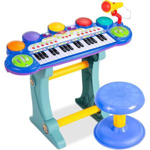 imageBest Choice Products 37Key Kids Electronic Musical Instrument Piano Learning Toy Keyboard wMultiple Sounds Lights Microphone Stool  BlueBlue