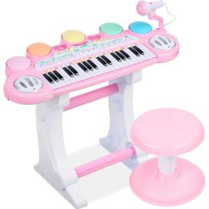 imageBest Choice Products 37Key Kids Electronic Musical Instrument Piano Learning Toy Keyboard wMultiple Sounds Lights Microphone Stool  BlueLight Pink