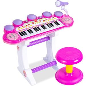 imageBest Choice Products 37Key Kids Electronic Musical Instrument Piano Learning Toy Keyboard wMultiple Sounds Lights Microphone Stool  BluePink