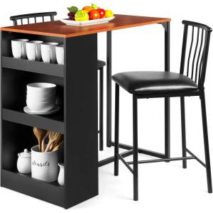 imageBest Choice Products 3Piece 36in Wooden Counter Height Dining Table Set for Kitchen Dining Room wStorage Shelves Metal Frame 2 Barstools  EspressoEspresso