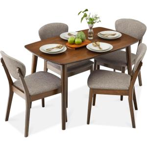 imageBest Choice Products 3Piece MidCentury Modern Wood Dining Kitchen Table ampamp Chair Set w 2 Upholstered Bench Seats  WalnutCreamWalnutLight Gray