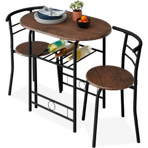 imageBest Choice Products 3Piece Wooden Round Table ampamp Chair Set for Kitchen Dining Room Compact Space wSteel Frame Builtin Wine Rack  WhiteBrownBlackBrown