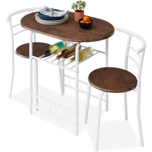 imageBest Choice Products 3Piece Wooden Round Table ampamp Chair Set for Kitchen Dining Room Compact Space wSteel Frame Builtin Wine Rack  WhiteBrownWhiteBrown