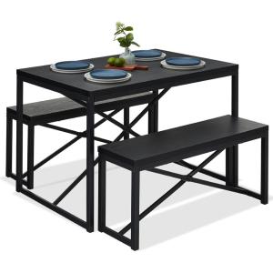 imageBest Choice Products 455in 3Piece Bench Style Dining Furniture Set 4Person SpaceSaving Dinette for Kitchen Dining Room w 2 Benches Table  BlackBlackBlackBlack