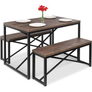 imageBest Choice Products 455in 3Piece Bench Style Dining Furniture Set 4Person SpaceSaving Dinette for Kitchen Dining Room w 2 Benches Table  BlackBlackBrownBlack