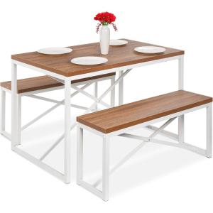 imageBest Choice Products 455in 3Piece Bench Style Dining Furniture Set 4Person SpaceSaving Dinette for Kitchen Dining Room w 2 Benches Table  BlackBlackBrownWhite