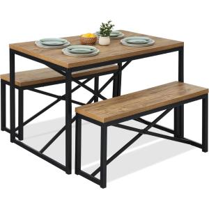 imageBest Choice Products 455in 3Piece Bench Style Dining Furniture Set 4Person SpaceSaving Dinette for Kitchen Dining Room w 2 Benches Table  BlackBlackLight BrownBlack