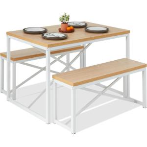 imageBest Choice Products 455in 3Piece Bench Style Dining Furniture Set 4Person SpaceSaving Dinette for Kitchen Dining Room w 2 Benches Table  BlackBlackOakWhite