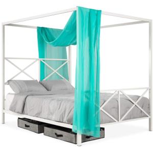 imageBest Choice Products 4Post Queen Size Modern Metal Canopy Bed wMattress Support Builtin Headboard Footboard Classic Customizable Design  WhiteWhite