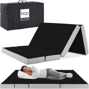 imageBest Choice Products 4in Portable QueenSize Mattress TriFold Mattress for Camping Guest Toddler Foam Plush wCarry Case  Midnight BlueOnyx Black