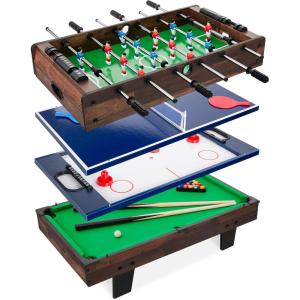 imageBest Choice Products 4in1 Multi Game Table Childrens Combination Arcade Set for Home Play Room Rec Room wPool Billiards Air Hockey Foosball and Table TennisDark Wood