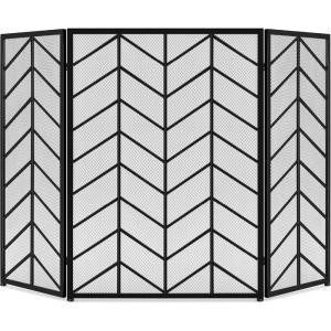 imageBest Choice Products 52x31in 3 Panel Chevron Fireplace Screen Mid Century Modern Wrought Iron Hand Crafted Fire Place Guard for Living Room Home Decor Steel Mesh  GoldBlack