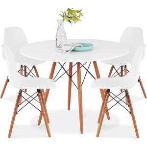 imageBest Choice Products 5Piece Dining Set Compact MidCentury Modern Table ampamp Chair Set for Home Apartment w 4 Chairs Plastic Seats Wooden Legs Metal Frame  BlueOakWhiteWalnut