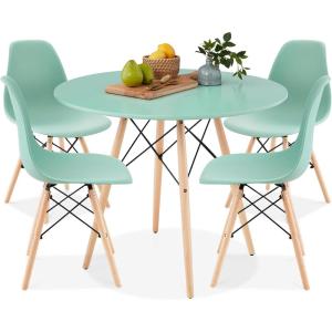imageBest Choice Products 5Piece Dining Set Compact MidCentury Modern Table ampamp Chair Set for Home Apartment w 4 Chairs Plastic Seats Wooden Legs Metal Frame  BlueOakLight GreenOak