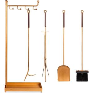 imageBest Choice Products 5Piece Modern Contemporary Fireplace Tool Set for Indoor Fireplace Dcor Outdoor Fire Pit wPoker Tongs Dust Pan Shovel Brush Ergonomic Handles  Antique GoldGold
