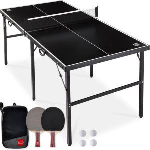 imageBest Choice Products 6x3ft Portable Ping Pong Table MidSize Folding Indoor Outdoor Table Tennis w 2 Paddles 4 Balls Included Carrying BagBlack