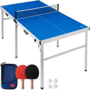 imageBest Choice Products 6x3ft Portable Ping Pong Table MidSize Folding Indoor Outdoor Table Tennis w 2 Paddles 4 Balls Included Carrying BagBlue