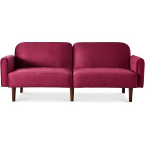 imageBest Choice Products 77quot Mid Century Modern Boucle Loveseat Sofa Couch Convertible Sofa Sleeper Bed wReal Wood Removable Armrest  Slate BlueVelvet  Raspberry