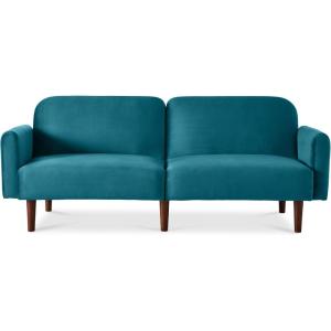 imageBest Choice Products 77quot Mid Century Modern Boucle Loveseat Sofa Couch Convertible Sofa Sleeper Bed wReal Wood Removable Armrest  Slate BlueVelvet  Deep Teal