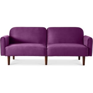 imageBest Choice Products 77quot Mid Century Modern Boucle Loveseat Sofa Couch Convertible Sofa Sleeper Bed wReal Wood Removable Armrest  Slate BlueVelvet  Plum