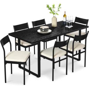 imageBest Choice Products 7Piece Modern Dining Room Set Kitchen Table Set Dining Table w 6 Chairs Upholstered Cushions Solid Metal Frame Curved Backrest  BlackIvoryBlackIvory