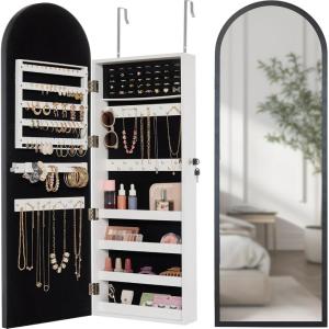 imageBest Choice Products Arch Mirror Jewelry Cabinet Jewelry Storage Organizer Armoire Lockable Wall or Door Mountable FullLength Mirror  SilverBlack