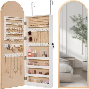 imageBest Choice Products Arch Mirror Jewelry Cabinet Jewelry Storage Organizer Armoire Lockable Wall or Door Mountable FullLength Mirror  SilverGold